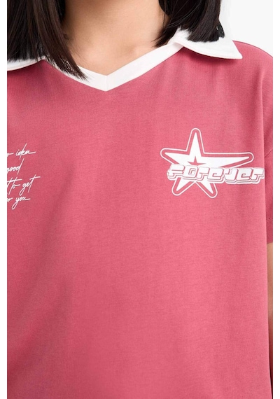 DeFacto Kız Çocuk Boxy Fit Polo Yaka Baskılı Kısa Kollu Tişört E1034A825SMBR201 Bordo DeFacto Kız Çocuk Boxy Fit Polo Yaka Baskılı Kısa Kollu Tişört E1034A825SMBR201 Bordo