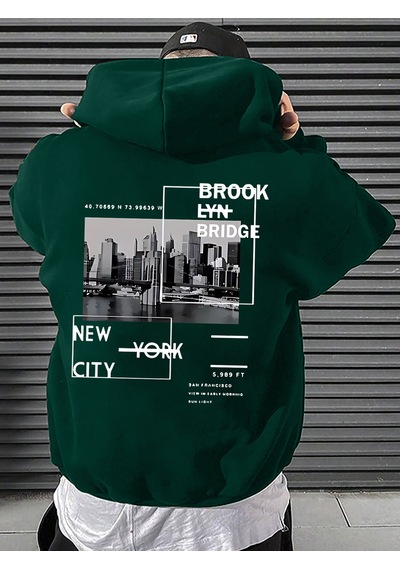 Uyguntarz Unisex Brooklyn Bridge Baskılı Oversize Sweatshirt Yeşil