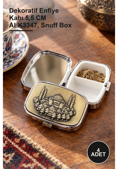 4 Adet İstanbul Temalı Enfiye Kutusu Dekoratif Enfiye Kabı 5,5 Cm Alk3347, Snuff Box
