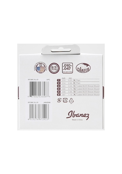 Ibanez 6 Telli Piccolo Ekstra Hafif Tel Seti 650 Mm Uzunluk, Ewp İçin - .010/.014/.023/.030/.039/.047 Kaplamalı 80/20 Ipcs6c