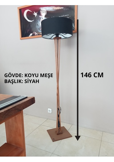 Siyah Başlık- Koyu Meşe Ahşap Lambader