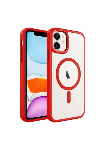 Zeyline Apple Uyumlu iPhone 11 Wireless Şarj Özellikli Zore Krom Magsafe Silikon Kapak-kırmızı