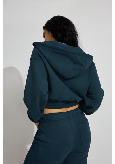 Lacivert Crop Kapşonlu Fermuarlı Kadın Sweatshirt Mg2608 Lacivert