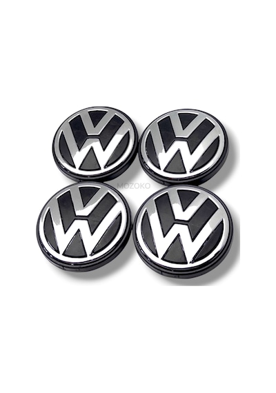 65 Mm Volkswagen Logolu Siyah Krom Jant Göbeği Seti Geçmeli Jant Kapağı 4 Adet