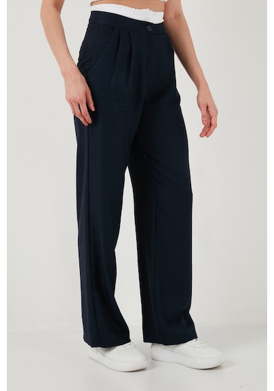 Lela Relaxed Fit Yüksek Bel Bol Paça Bayan Pantolon 673P1012 Lacivert