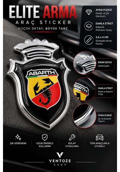 2 Adet Elite Arma Araç Sticker Ayna Pleksi 5,5x4 Cm Abarth