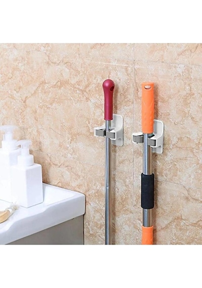1 Adet Yapışkanlı Pratik Mop Temizlik Fırçası Temizlik Sopası Tutucu Süpürge Sopa Askısı Beyaz Diğer