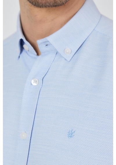 İmza Uzun Kol Desenli Armürlü Düğmeli Yaka Cepsiz Pamuklu Classic Slim Fit Gömlek 1004250204 Koyu Mavi