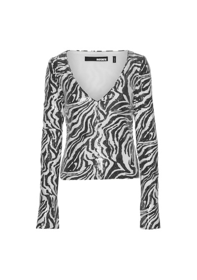 Rotate Zebra Desenli Pullu Uzun Kollu Tişört Beyaz