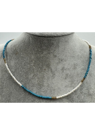 Aqua Zarafet Turkuaz Beyaz Boncuklu Altın Detaylı Kadın Choker Kolye, Minimal Günlük Kolye Renkli