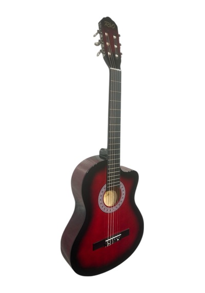Kırmızı Klasik Gitar Kesik Kasa Sap Ayarlı 4/4 Tam Boy Kılıf Kapo Pena Ve Penalık Sticker Çevirici