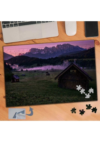 Pembe Gökyüzü Ve Ahşap Evler 240 Parça Puzzle Yapboz Tablo-801