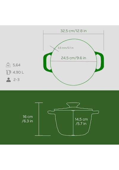 Lava Döküm Yuvarlak Tencere Döküm Demir Kapak Experience Majolik Serisi Çap(Ø) 23  cm
