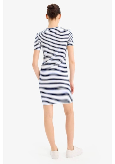 DeFacto Coool Bodycon Vücudu Saran Bisiklet Yaka Çizgili Fitilli Kaşkorse Kısa Kollu Mini Elbise C1733AX25SPNV248