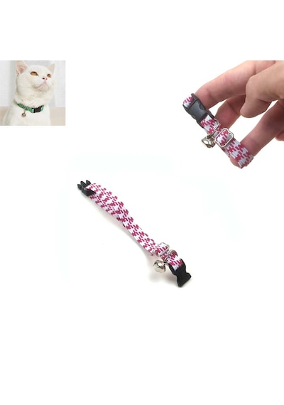 Pembe-beyaz Renkli, Zilli Ayarlanabilir Kedi Tasması, Kedi Aksesuarı Boyun Tasması 1 Adet