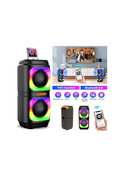 Extra Bass Bluetooth Hoparlör Speaker Karaoke Mikrofonlu 10w 2x4inç Subwoofer Rgb Işıklı 1500mah Tws