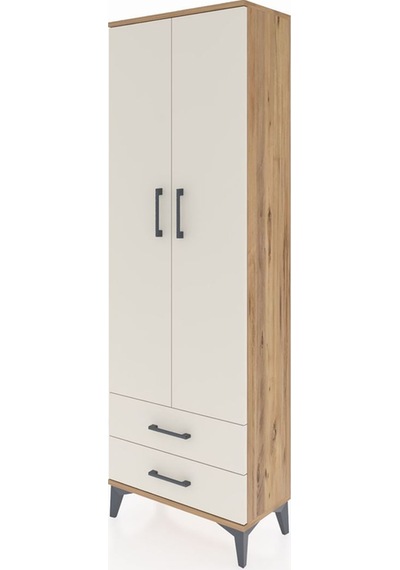 Arges Dolap 2 Raflı 2 Çekmeceli Tek Askılı 60x30x182 Çam-aytaşı Çam