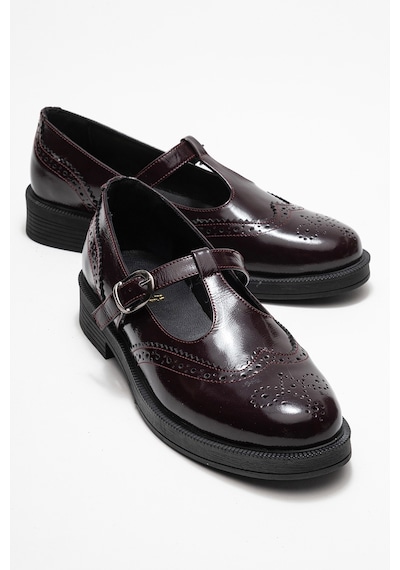 Luvishoes Luvi Shoes Janney Bordo Rugan Hakiki Deri Bantlı Kadın Loafer Ayakkabı Bordo Rugan