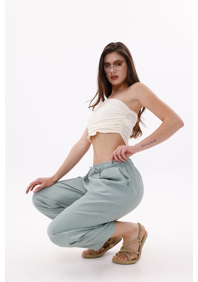 Genius Store Kadın Şalvar Cepli Ayrobin Şalvar Pantolon Ayarlanabilir Beli Lastikli Pantolon Kadın-şalvar Yeşil