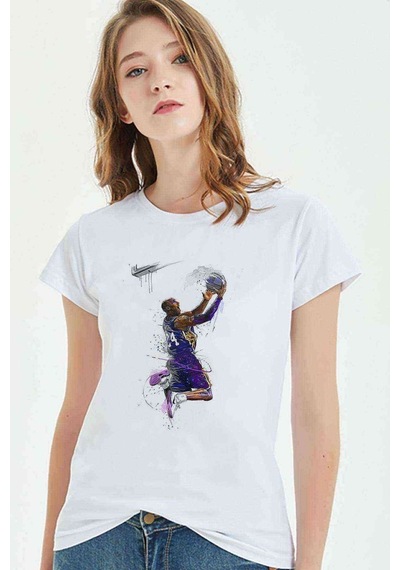 Basketci Basket Oyuncusu Baskılı Beyaz Kadın Tshirt