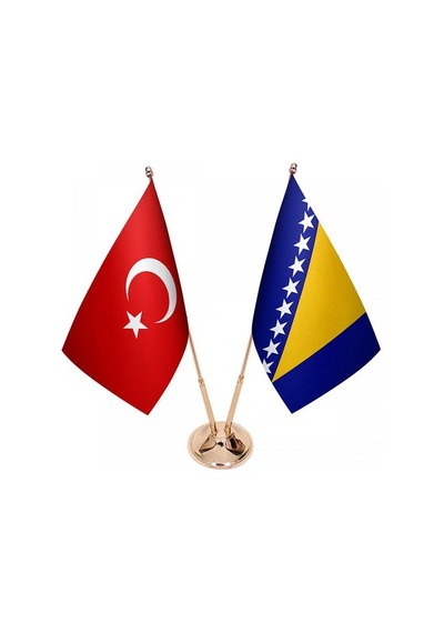 Masa Üstü Bosna Hersek Bayrağı Türk Bayrağı İkili Pirinç Direk Ma