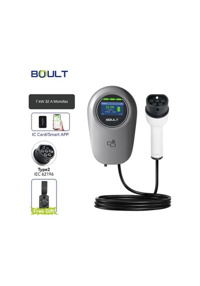 Boult 7 Kw 32a Elektrikli Araç Şarj İstasyonu- 5 Metre Kablo - Monofaz - App Ve Kart Destekli - Type 2
