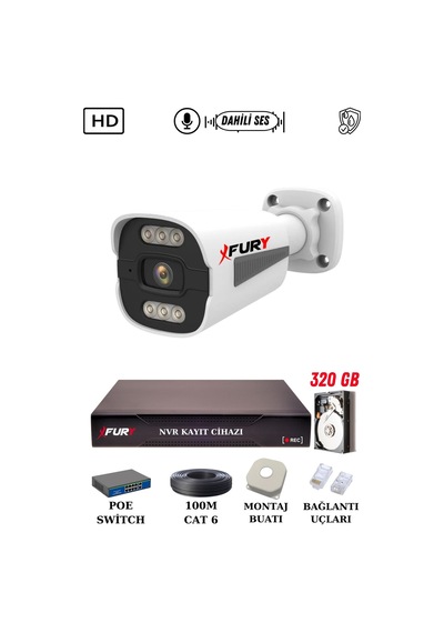 Fury 1 Kameralı Ip Güvenlik Kamerası Seti Sesli 4mp Gece Renkli Su Geçirmez 1506s 320gb
