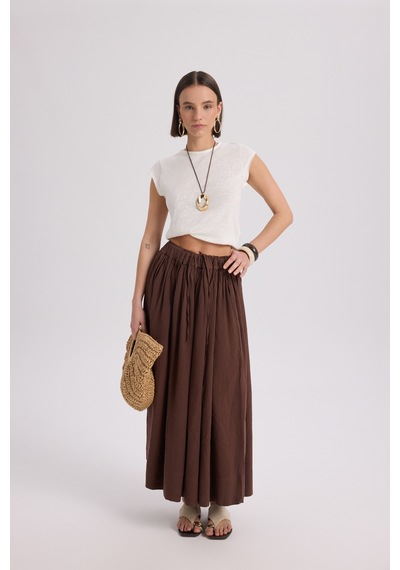 Mai Collection Mai Studios Co. Gabbiano Bağcıklı Pileli Kahve Etek Kahve