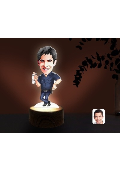 Kişiye Özel Erkek Polis Karikatürlü Dekoratif 3D Biblo Led Işıklı (481497346)