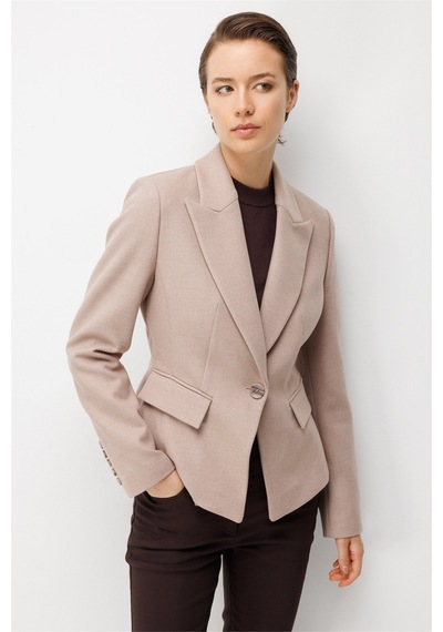 Ekol Kadın Çentikli Yaka Tek Düğmeli Blazer Ceket Yün Karışımlı Kum