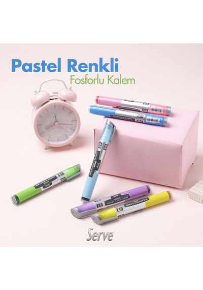 Likit Fosforlu Kalem - Pastel Renkler - 6lı Set Turkuaz