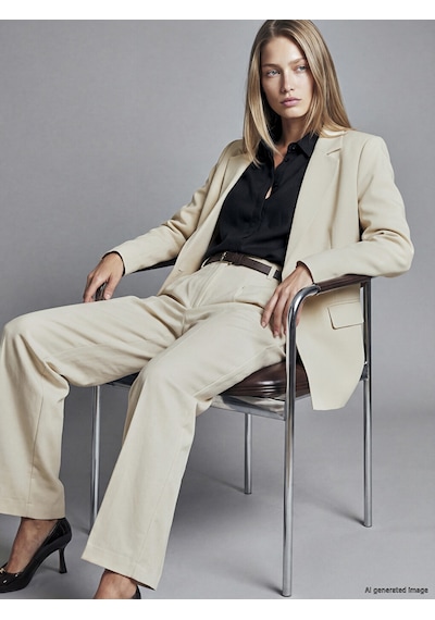 Lcw Vision Bej Krep Kadın Blazer Ceket