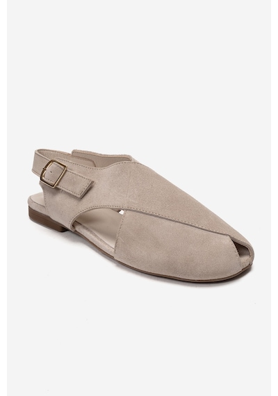 Luvishoes Monaro Bej Süet Hakiki Deri Kadın Sandalet