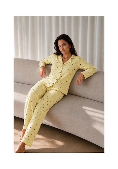 Fit Women Kadın Uzun Kollu Düğmeli Sarı Pijama Takımı