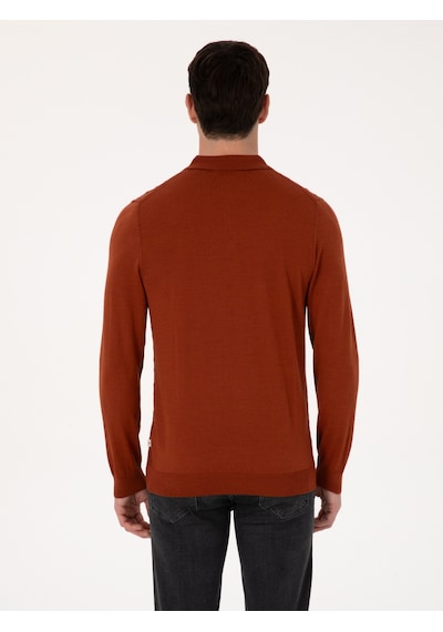 Cacharel Karamel Slim Fit Yün Karışımlı Polo Yaka Triko Kazak Kahverengi