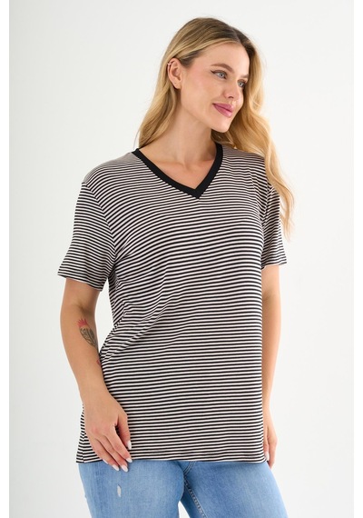 Alexandergardı V Yaka Çizgili T-shirt Mavi