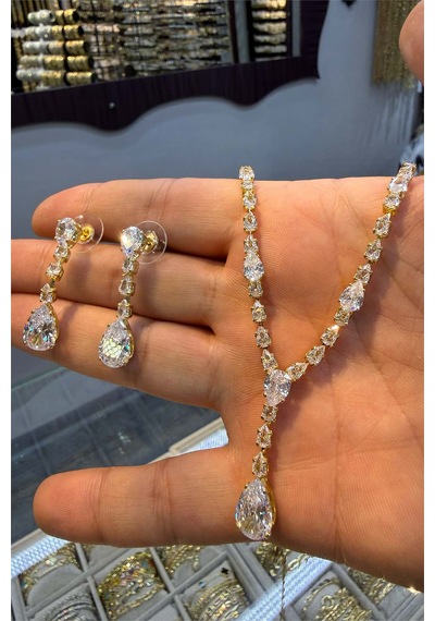 Zirkon Taşlı 14 K Gold Renk Vip Çelik İkili Takım Altın