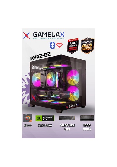 Gamelax Ayaz-02 R5-5600 16 GB 512 GB SSD 12 GB RTX3060 Dos Masaüstü Bilgisayar