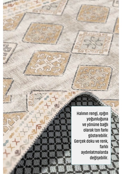 Dekoratif Halı Kaymaz Taban Leke Tutmaz Yıkanabilir Kilim Özel Ölçü Salon Halısı 3048 Çok Renkli
