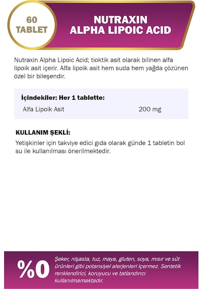 Alpha Lipoic Acid 200 Mg 60 Tablet 2 Adet
