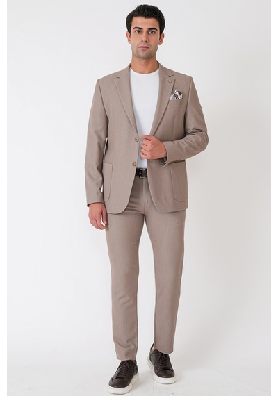 Comfort Fit Esnek Pamuklu Torba Cep Bej Blazer Ceket C 743