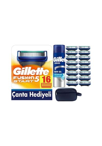 Fusion Start 16 Yedek Tıraş Bıçağı + Gillette Jel 200 ML + Çanta