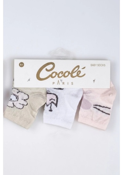 Cocole Socks Kız Bebek Soket Çorabı 3 Lü Set Pamuklu Minimalist & Çiçek Desenli Çok Renkli
