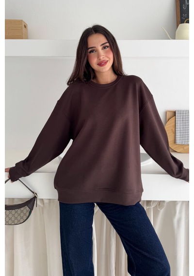 Femelle Kahverengi Modal Kumaş Basic Sweatshirt