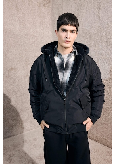 Defacto Su İtici Oversize Fit Geniş Kalıp Kapüşonlu Çift Taraflı Fermuarlı Cepli Mont F5721ax25wnbk27 Siyah-bk27