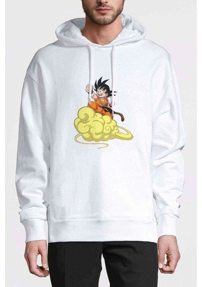 Anime Dragon Ball Baskılı Beyaz Erkek Örme Kapşonlu Sweatshirt (531047362)