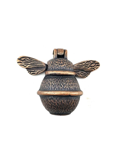 Antika Tarz Dekoratif Pirinç Arı Kapı Tokmağı, Taktak - Küçük, 123x150mm, Antik