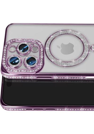 Newface Apple İphone 16 Pro Max Kılıf Joke Simli Magneticsafe Kılıf - Derin Mor