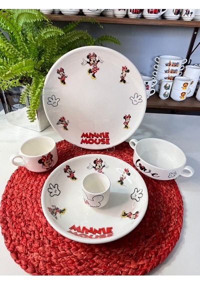5 Parça Minnie Mouse Model Çocuk Bebek Yemek Takımı Beslenme Seti Çok Renkli