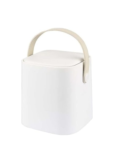 Coverest Tutma Saplı İç Kovalı Tezgah Üstü Mutfak Çöp Kovası, 4 Litre, Kilitli Kapak, Click Kapak, 20x20x22 Cm, Gri Açık Bej